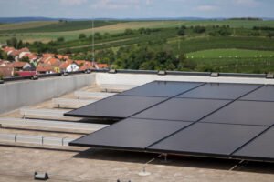 Solar,Panels,At,The,Top,Of,The,Building.,Solar,Modules